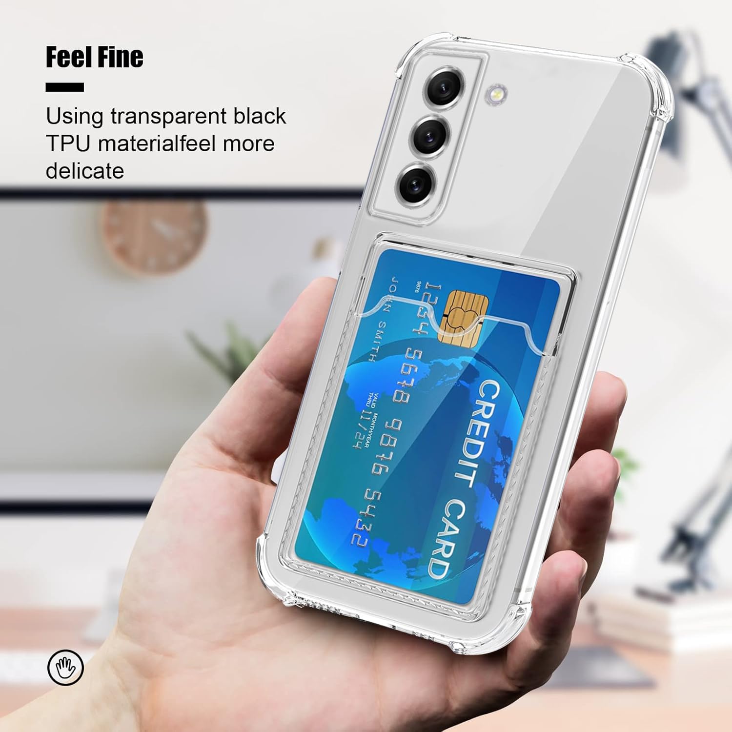 Amazon Basics Premium Shockproof Transparent TPU Back Case Cover with Built-in Slim Card Holder Wallet for Samsung Galaxy S21 FE 5G - Clear offers donot miss