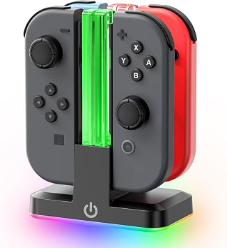 Switch Joycon Charger for SW 1 Model with 9 RGB Light Modes, Switch Controller Charger Stand with LED Indicators, SW Charging Dock Station for 4 Joycon Charging