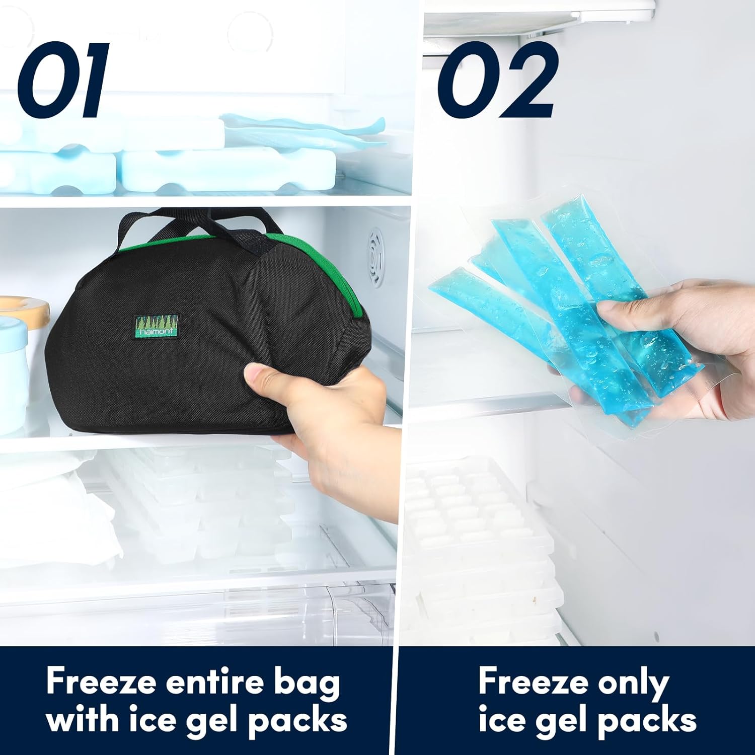 Haimont Freezable Snack Lunch Bag Reusable Freezer Mini Lunch Cooler, Small Insulated Bag Foldable for Work Travel Picnic, Black - Image 2