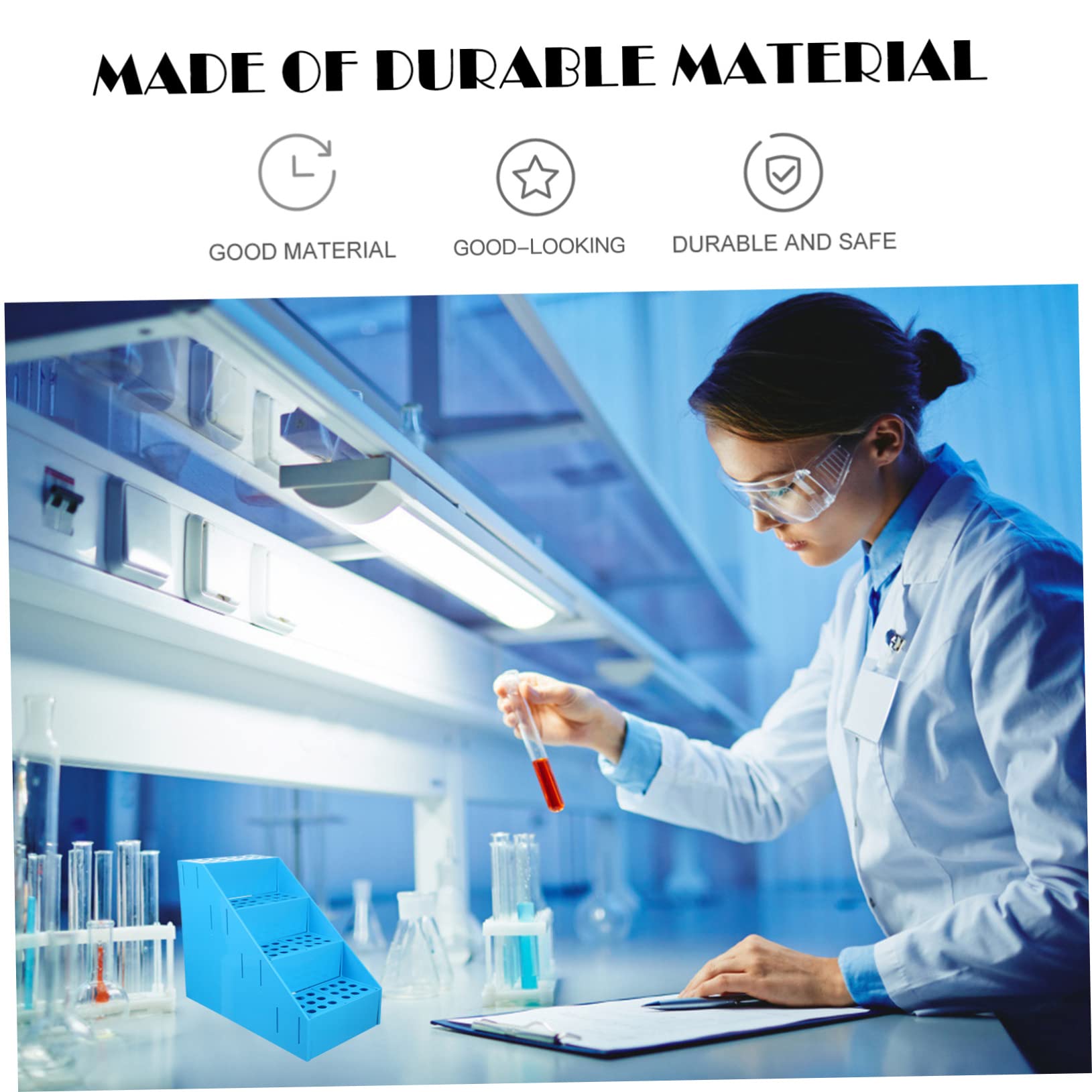 Rack Portaprovette da Laboratorio in Plastica Trapezoidale 72 Fori, Supporto per Provette da 5ml e 10ml, Removibile e Facile da Trasportare per Uso Scolastico e Domestico