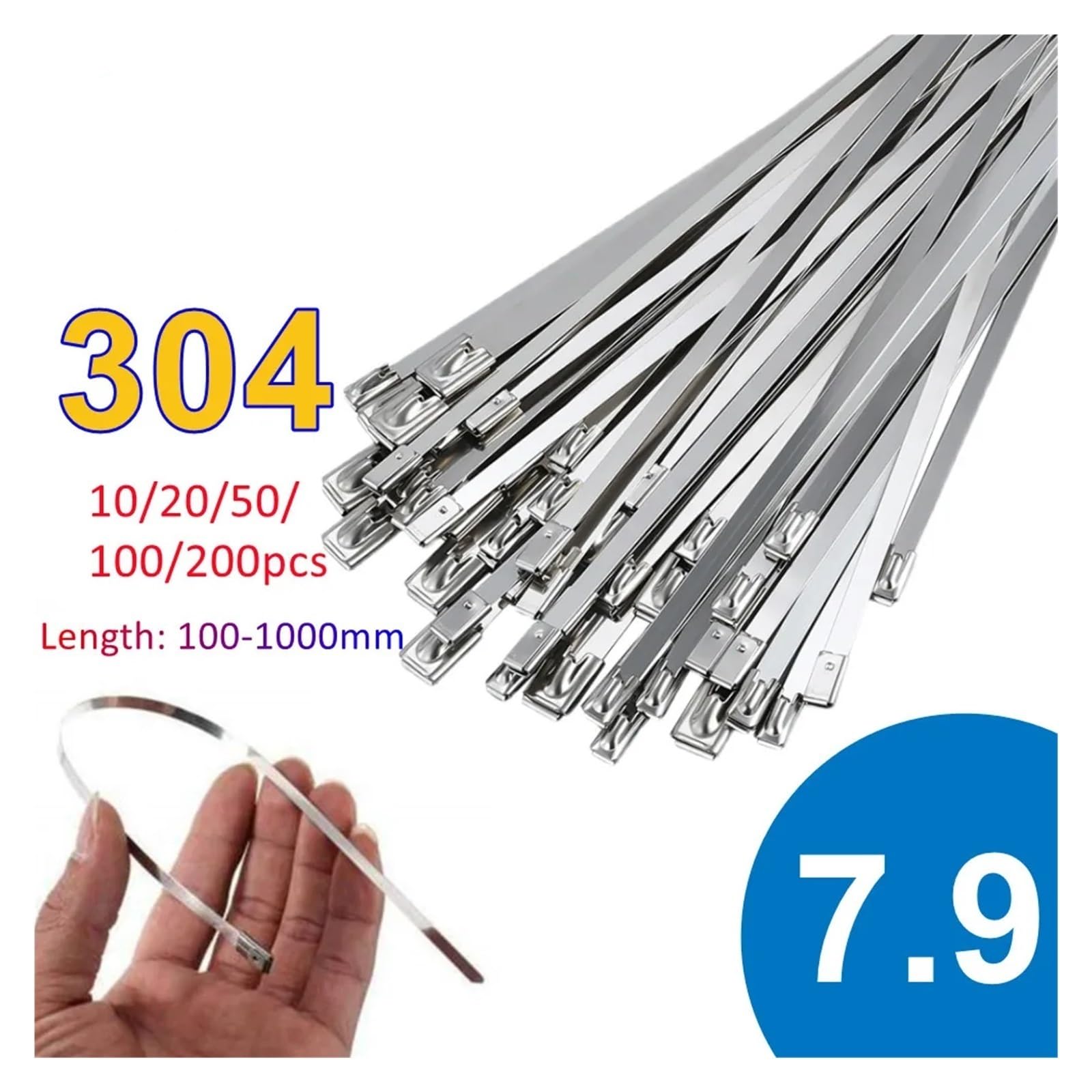 10 20 50 100 Uds 7,9mm 0,31 pulgadas bola autoblocante bridas for cables de acero inoxidable 304 envoltura de escape recubierto bloqueo Metal Zip-escape(50PCS,7.9x450mm)