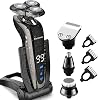 Afeitadora eléctrica recargable Kurener para hombre, 100% impermeable, rotary, con recortador de nariz, patillas y cepillo limpiador facial 1