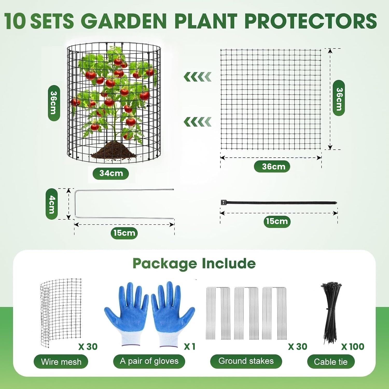 KAHEIGN 30Pcs Pflanzenschutznetz Pflanzenschutz vor Tieren, 36cmx34cm Pflanzenschutzgitter Pflanzenkäfig aus Metalldraht Gartenhauben Gartenpflanzennetz mit Erdspießen Kabelbindern und Handschuh