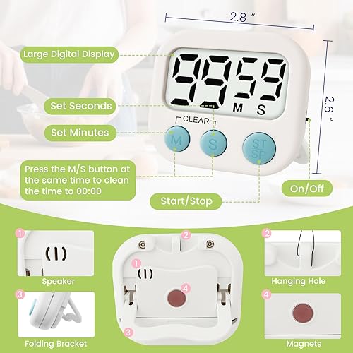 Miniatura 3 de Temporizador digital para niños, temporizador de cocina magnético de cuenta regresiva, temporizadores de alarma fuertes mejorados para cocinar,