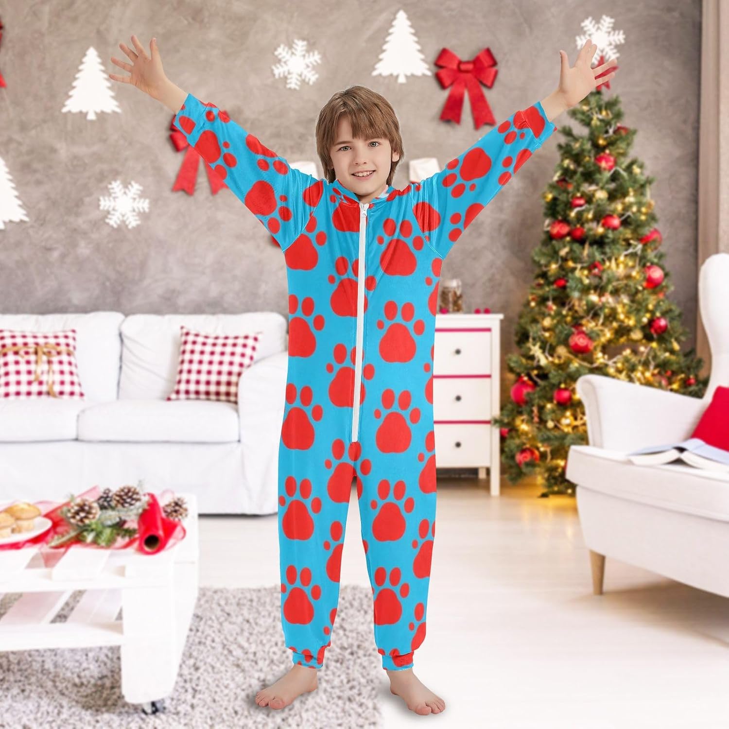 Unisex Pajama Soft Casual Hooded One-Piecing Sleeper Loungewear for Parties Sleepovers 4-14Y