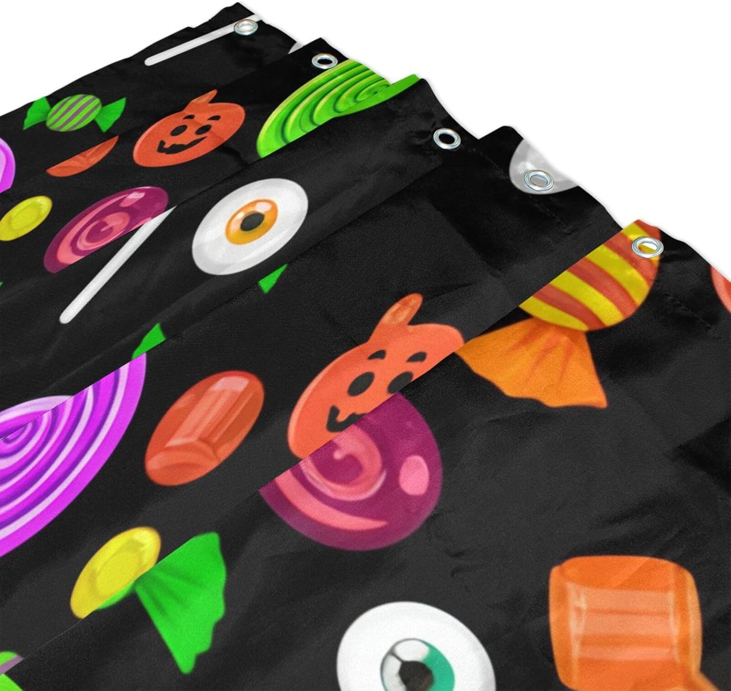 STAYTOP Delicious Candy Corn Pumpkins Eyeballs Ghost Sweets Dessert Shower Curtain Set Polyester Fabric Waterproof Horror Day of The Dead Bath Curtain for Halloween Decor, 12 Hooks, 60x72 Inch