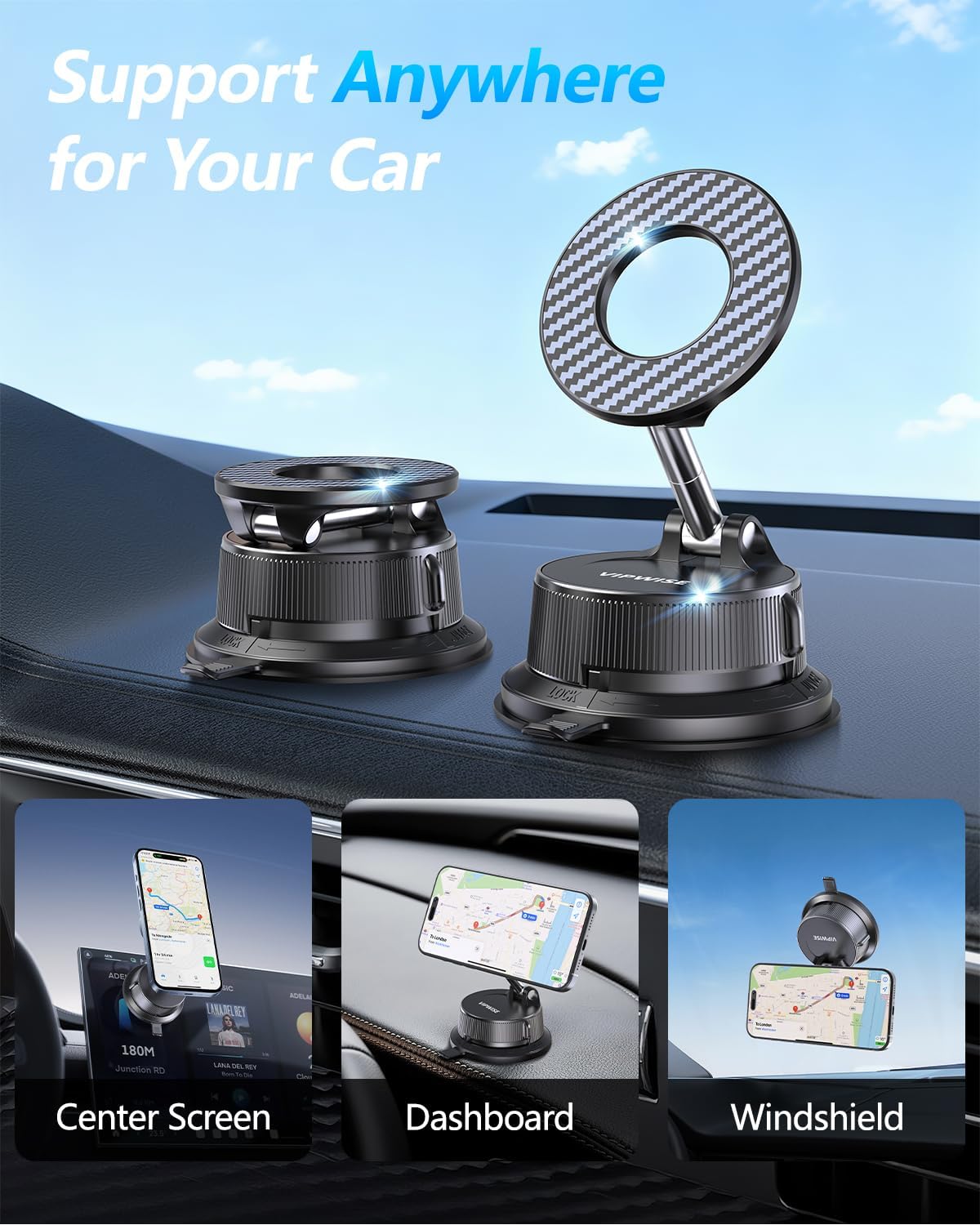 Upgraded Magnetic Phone Holders for Your Car [70mm Suction & 3200gf Magnetic] 360° Adjustable Magsafe Car Phone Mount, Vacuum Suction Cup Car Mount for iPhone 17 Pro Max 16 15 14 13 12 Air Plus
