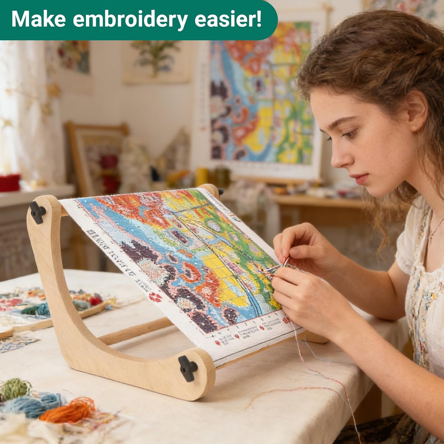 Airo Adjustable Embroidery Table Stand,with 2 Size Rods (11.8" & 15.3"), Cross Stitch Holder for Hand Work & Lap Stitching with Both Hands Free