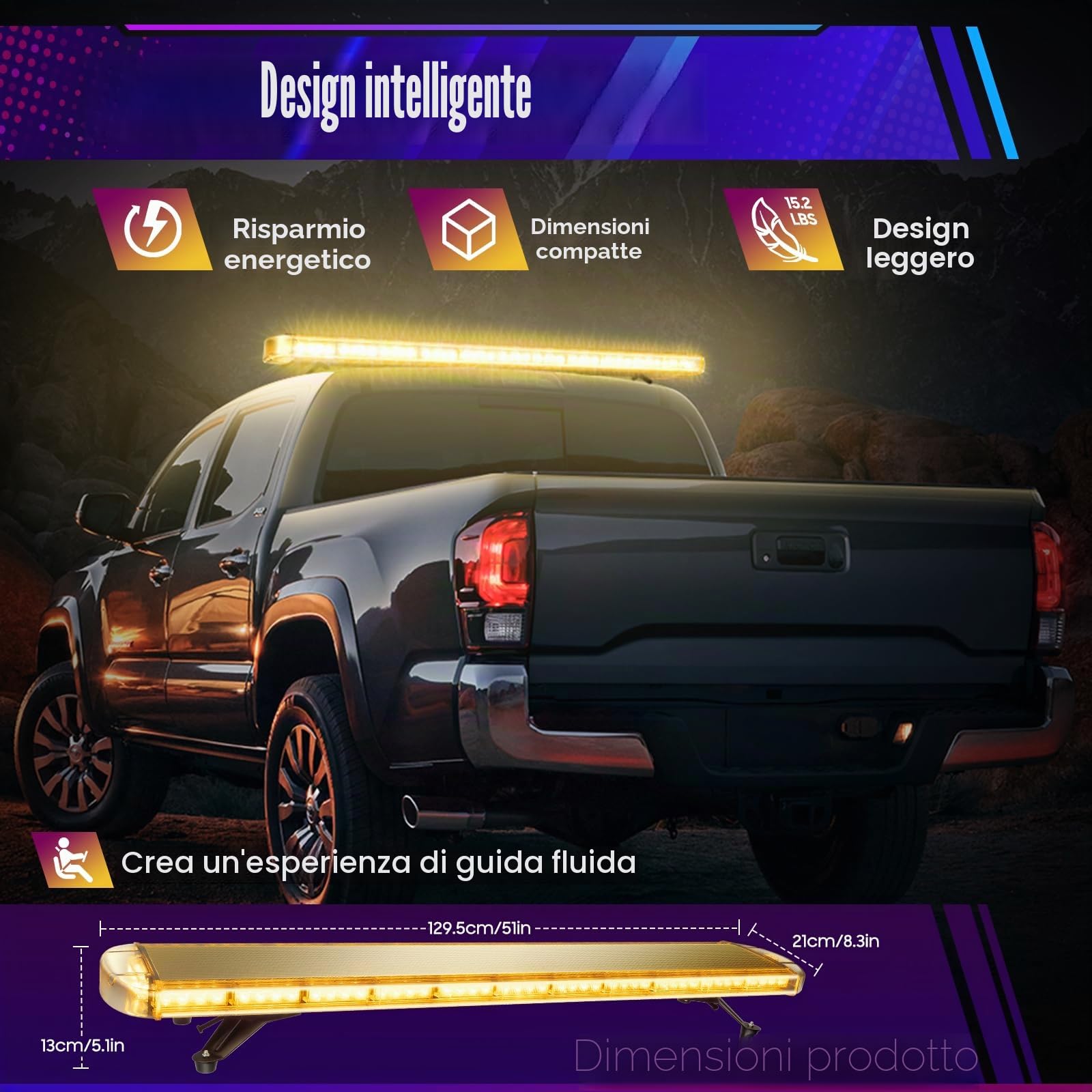 Rampa Girofaro LED Barra Luminosa Stroboscopica Lampada Di Avviso Di Guasto Dell'Automobile Barra Luminosa Di Avviso Con Regolatore 16 Modalità, per Auto 12V/24V