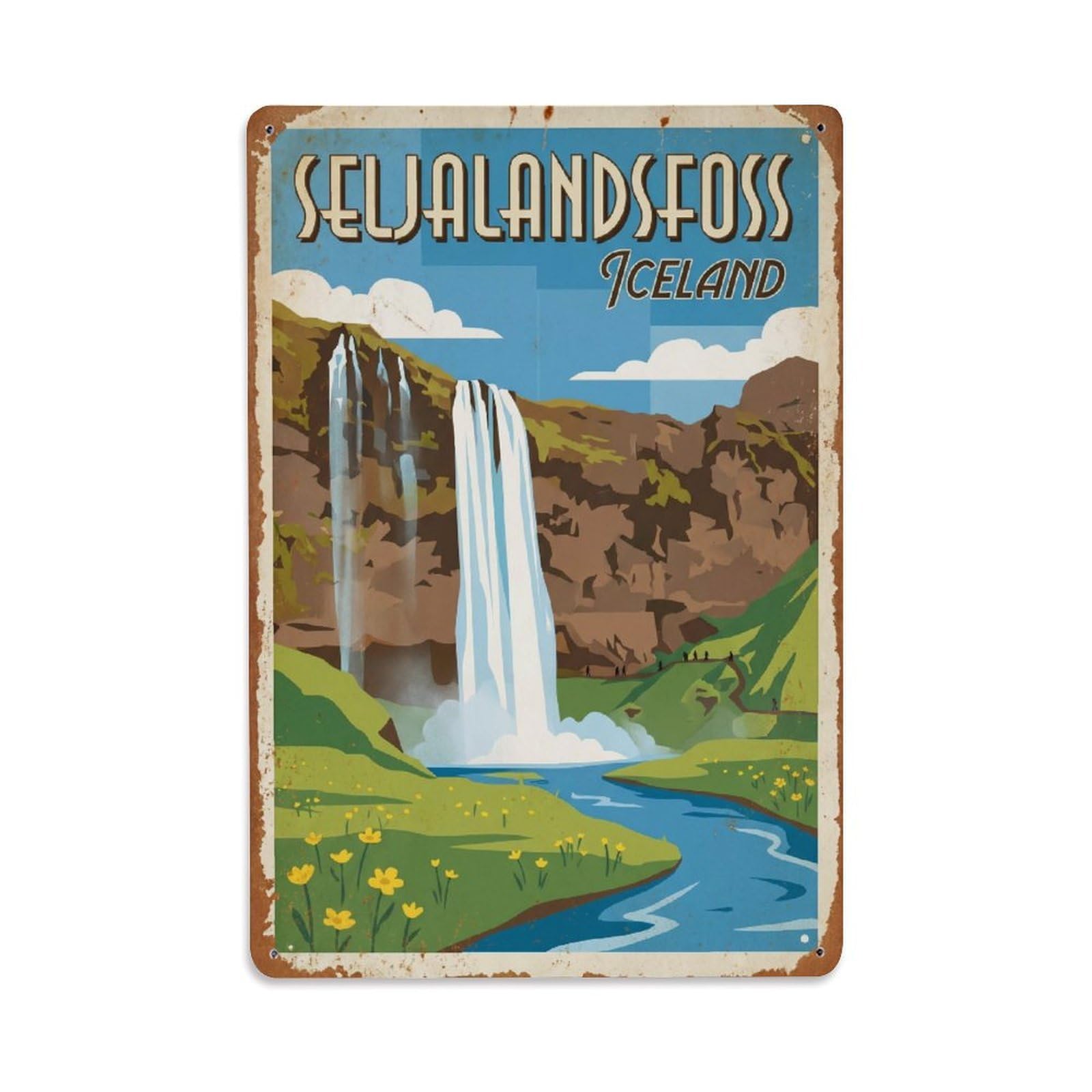 Vintage Travel Seljalandsfoss Iceland Behind Metal Tin Sign