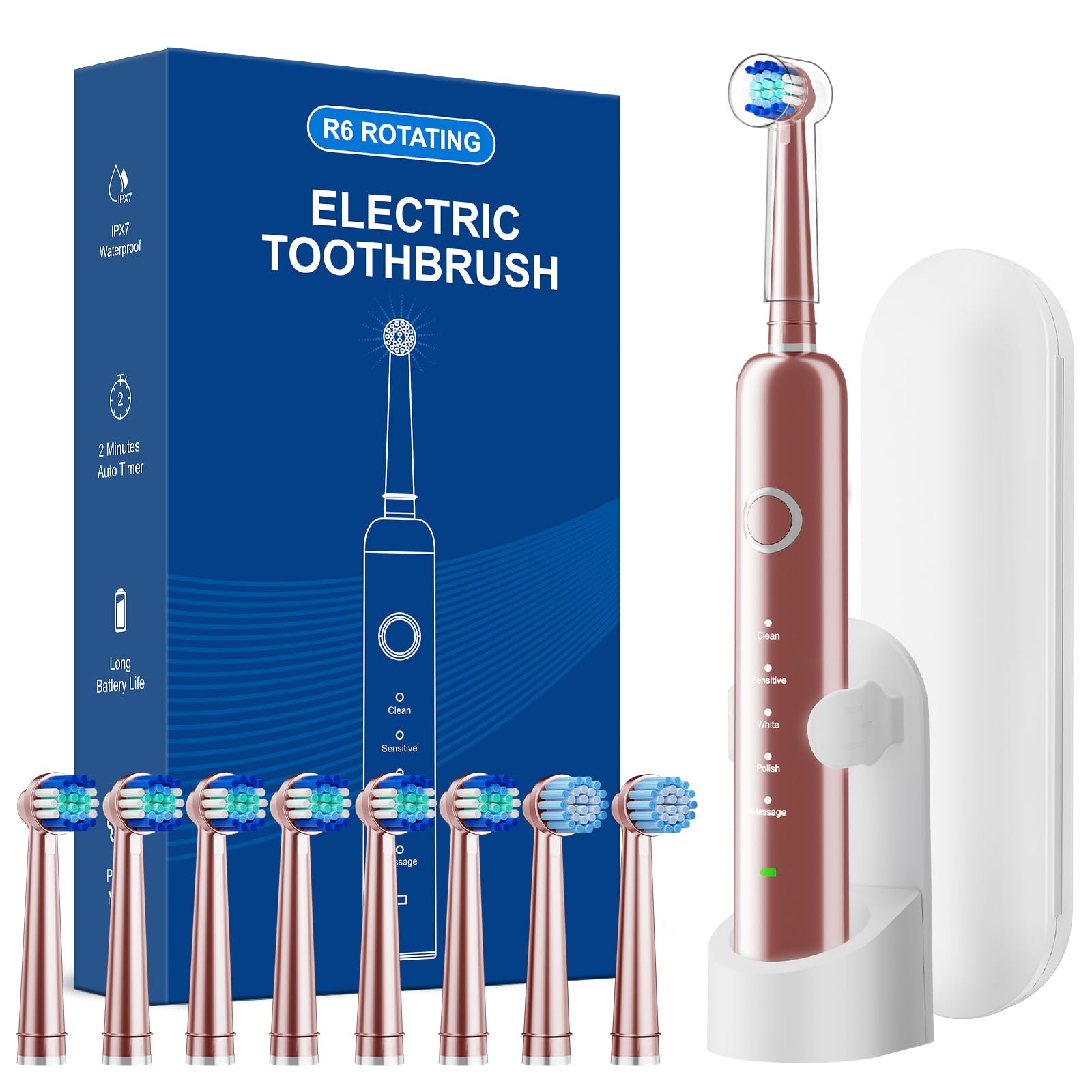 MCUDKIK Rotating Toothbrush for Adults, 5 Cleaning Modes Rechargeable Power Toothbrush — view 10