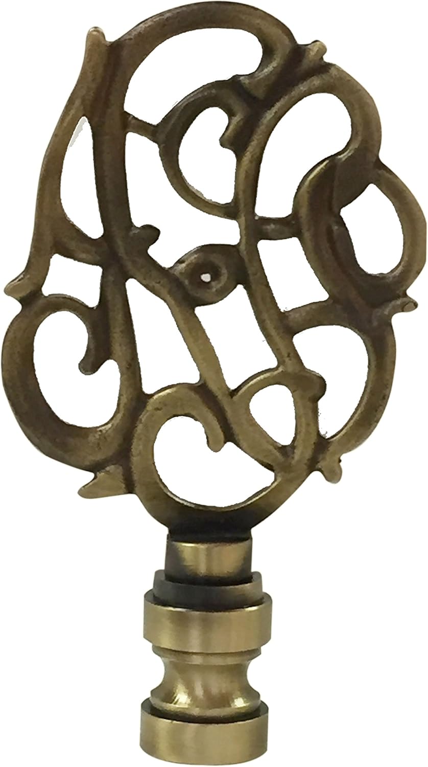 Royal Designs Hand Carved Caste Floral 3" Lamp Finial for Lamp Shade, Antique Brass