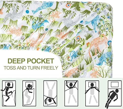 Miniatura 6 de Vonty Sábanas infantiles tamaño individual XL con diseño de jirafa y elefante de la selva para niños y niñas, juego de ropa de cama de microfibra