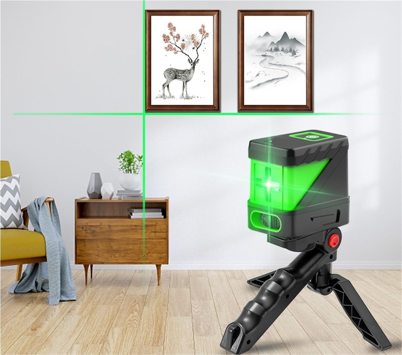 medidor de Distancia láser, es Láser De 2 Líneas Herramienta Profesional Haz Verde Alta Precisión