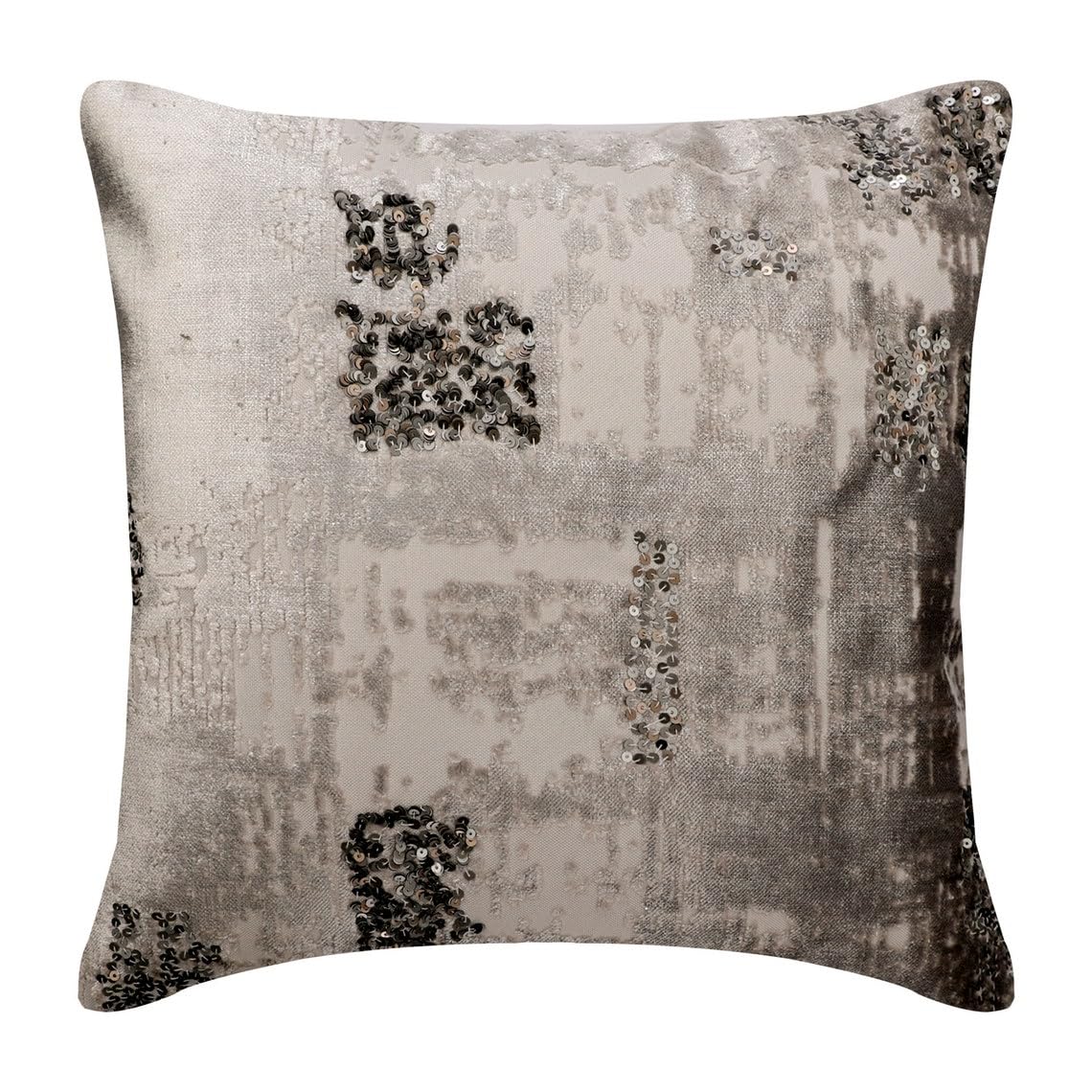 The HomeCentric Decorative Silver 22"x22" (Pack of 2, 55x55 cm (22"x22") Cushion Cover Couch, Velvet Grudge & Sequins Couch Cushion Cases, Abstract Pattern, Modern Style - Grudgingly Silver โ image 1