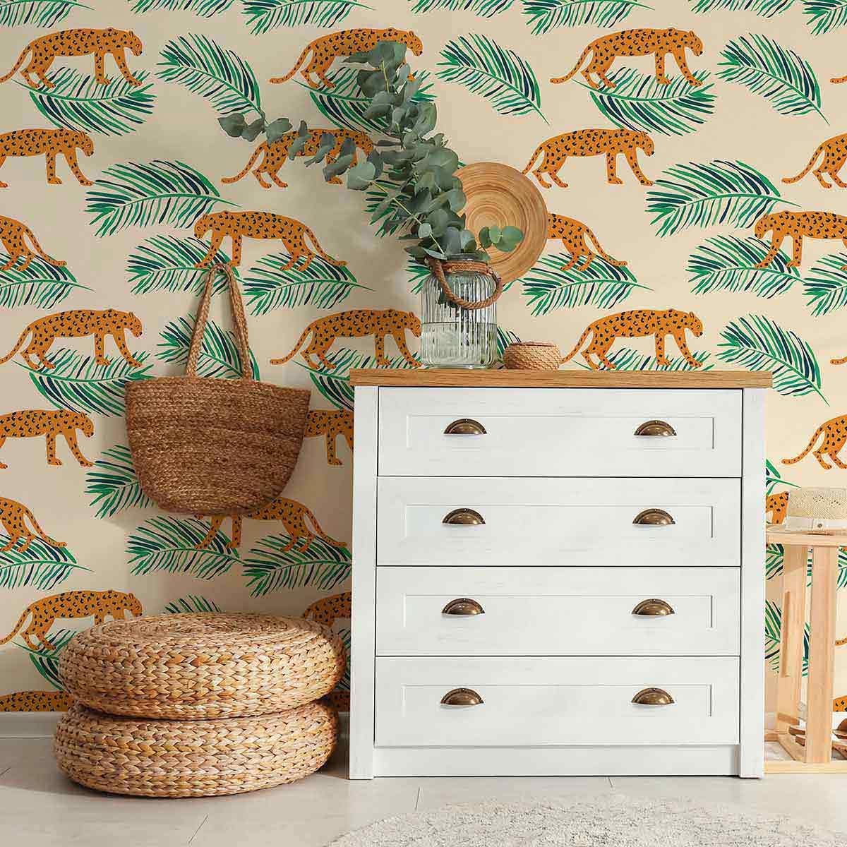 Walls By Me Orange Leopard Peel and Stick Removable Wallpaper 7076