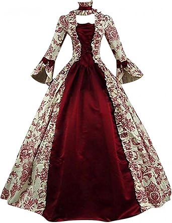 Womens Victorian Dress Vintage Medieval Renaissance Costume Lace Up Plus Size Princess Dress Court Red Ball Gown