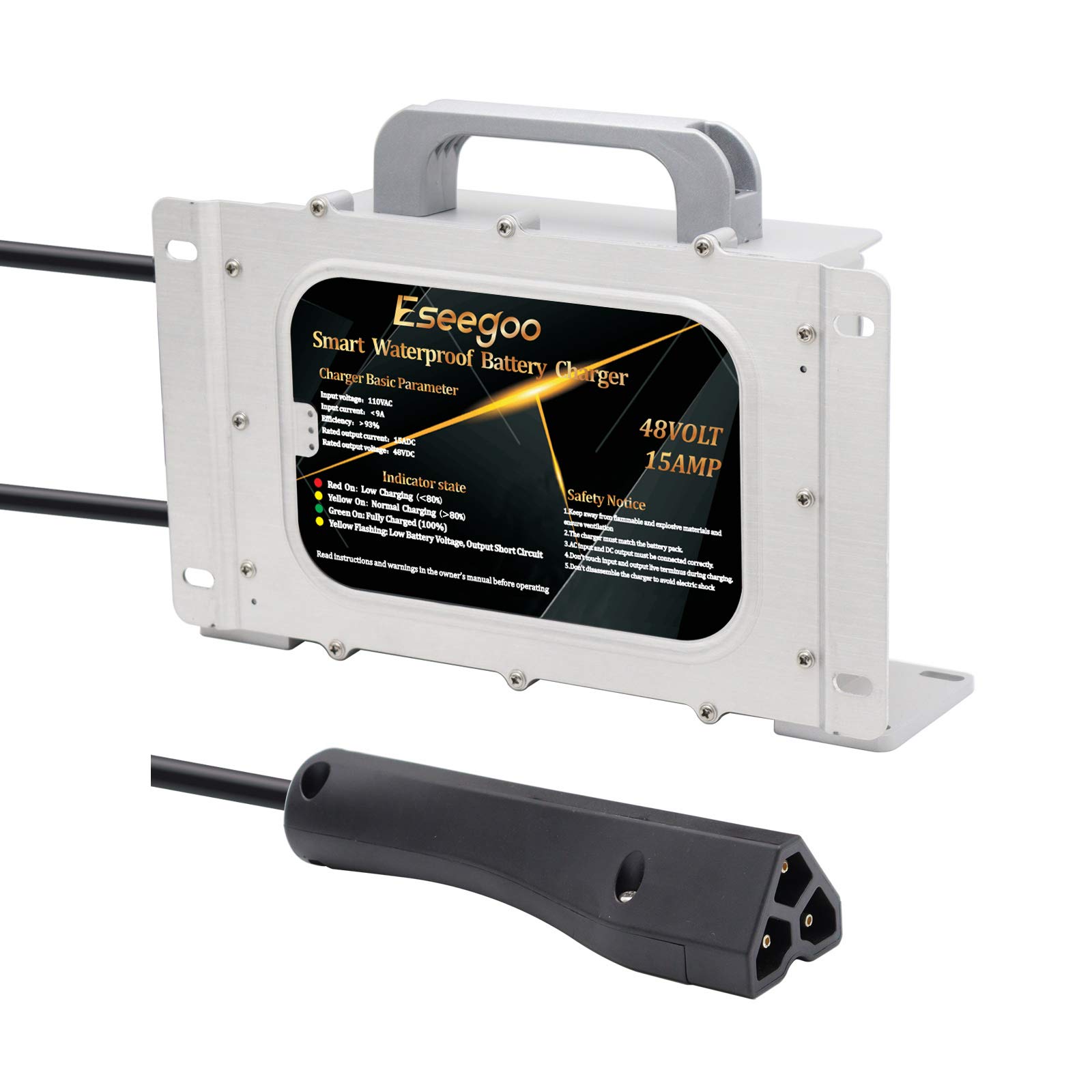 15A Golf Cart Battery Charger Replacment for 48 Volt Ez-Go EZgo RXV/TXT Waterproof IP68 with RXV Plug Triangle Style Plug Connector