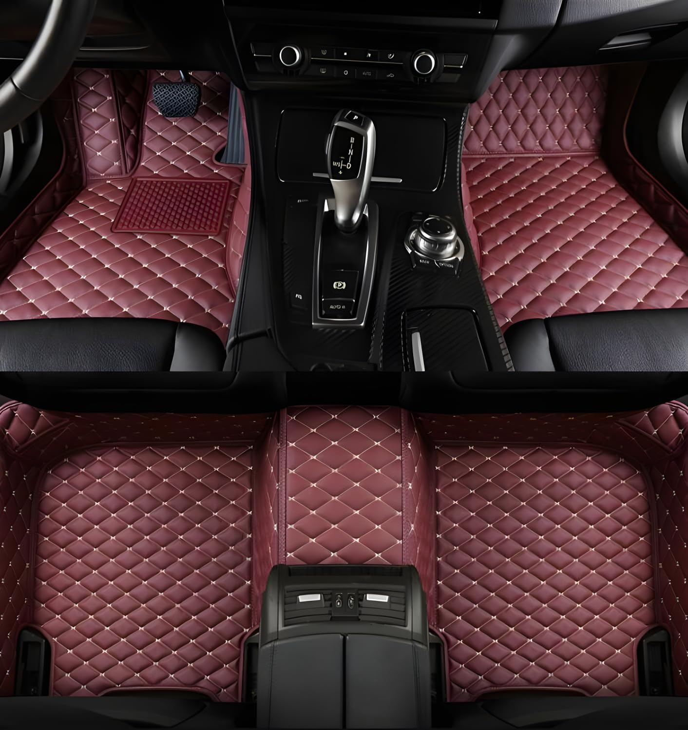 Luxury Leather Car Floor Mats for 2007-2011 Honda CR-V- Tailored, All-Weather, Easy to Clean，Premium Interior Protection (Wine Red)