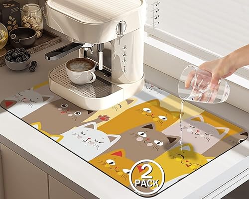 Paquete de 2 tapetes de secado de platos para encimera de cocina, alfombrilla de café, alfombrilla de secado de platos para encimera de cocina,