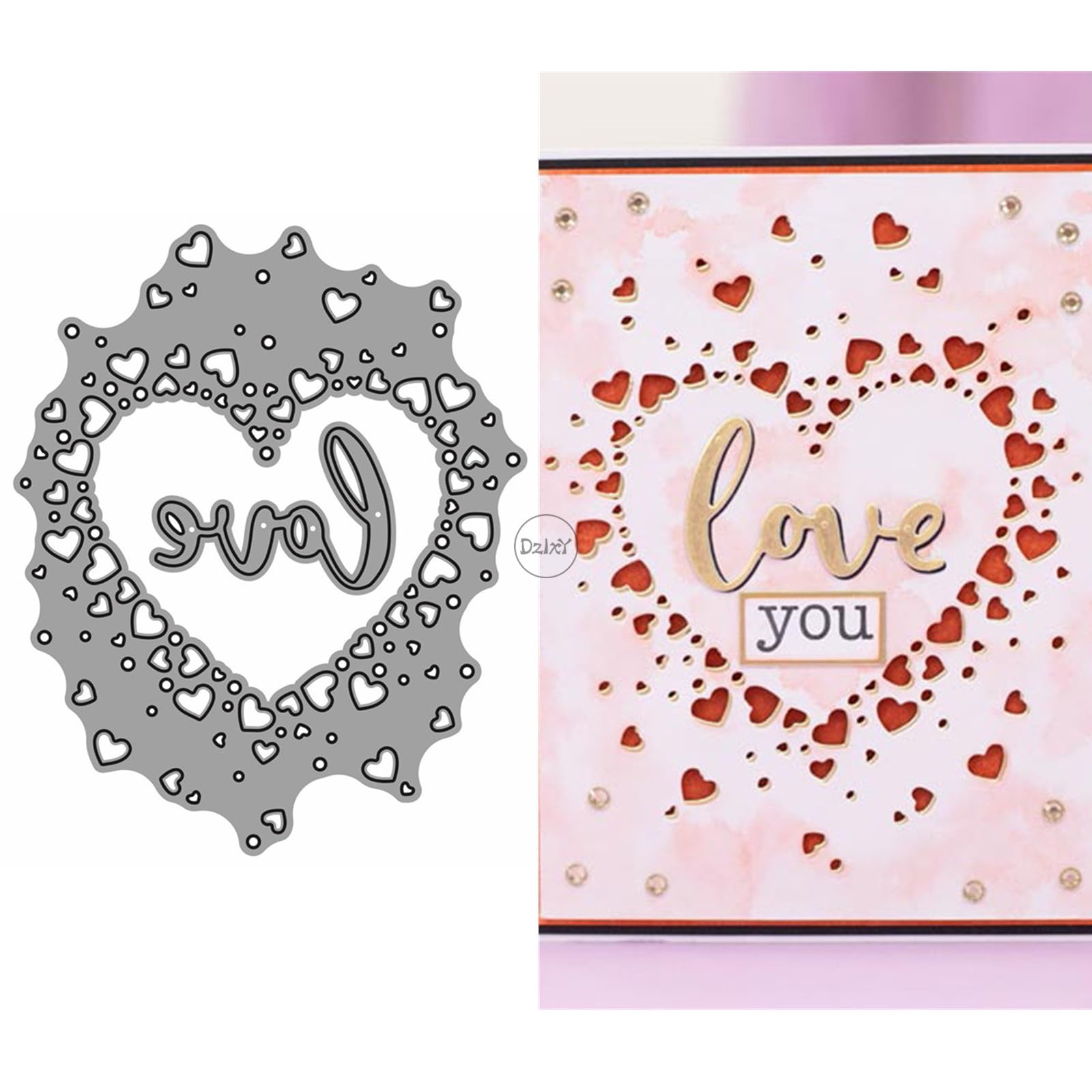 DzIxY English Words Love Heart Lace Metal Cutting Dies for Card Making Kit Embossing Paper Die Cuts Scrapbook Machine Stencils Storage Pockets Supplies