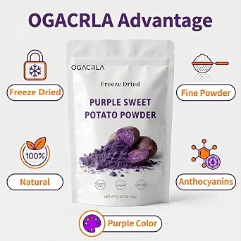 Purple Sweet Potato Powder - Natural Freeze Dried Ube (Purple Yam) Powder Natural Food Coloring for Baking, Drinks & Smoothies|Gluten, Free Vegan, Non-GMO|6.35 Oz (180g)