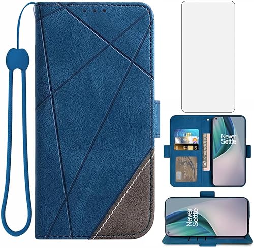 Asuwish Compatible con OnePlus Nord N10 5G - Funda tipo cartera y protector de pantalla de vidrio templado, soporte para tarjetas con tapa para One