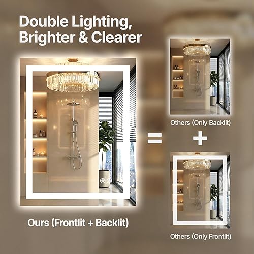 Miniatura 2 de Espejo de tocador LED de 30 x 36 pulgadas para baño, espejo LED frontal y retroiluminado para baño con 3 luces de color, espejo de tocador de pared