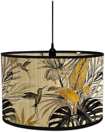 FANSU Round Drum Light Shade for Table Lamp, Modern Brown Vintage Pendant Lampshades Easy Fit for Living Rooms, Bedroom, Hallways, Reading Room 30x30x20cm,Yellow Leaves