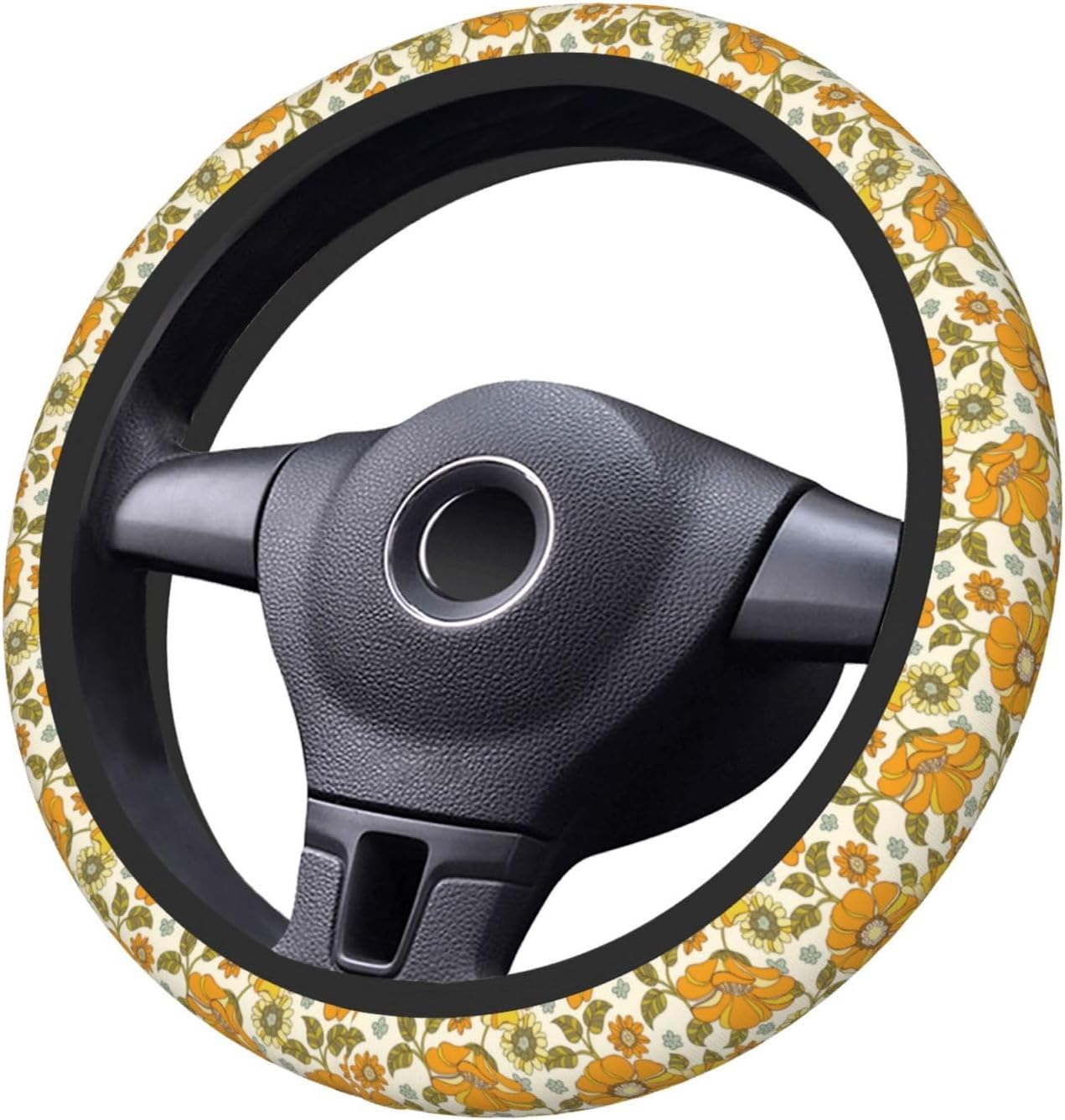 Floral Retro Hippie Flower Steering Wheel Cover for Women Men Girls Car Accessories Decor Anti-Slip Neoprene Auto Steering Wheel Covers Protector Universal 15 Inch image 3