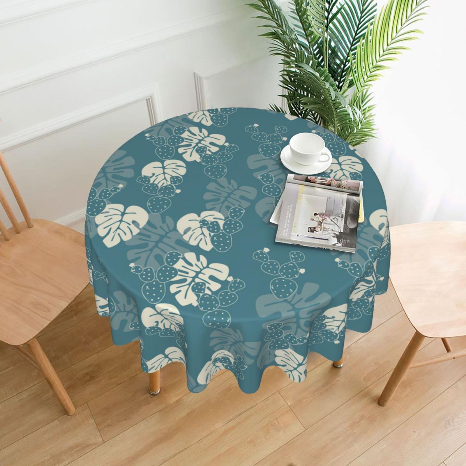 Zcmkjlg Luxury Cute Leaves Print Quick Ship Round Tablecloth 60in Polyester Washable Cover for Dining Room