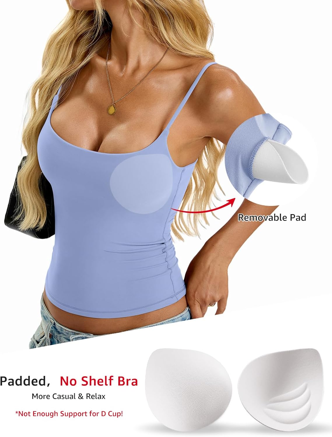 Womens Padded Cami Tank Tops Double Lined Spaghetti Strap Built in Bra Shirts Slim Fitted Basic Summer Cloth 2026 - Image 3