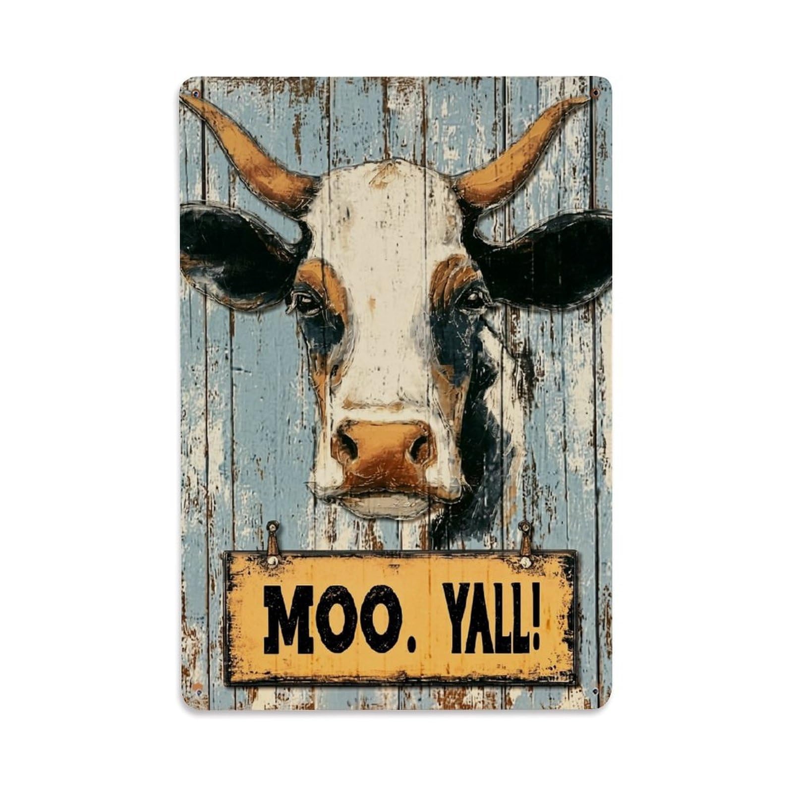 Cow Face With Sign Retro Metal Tin Sign, Vintage Decor Art Poster for Bar, Home, Man Cave, Kitchen, Laundry Room Gift 8x12Inch