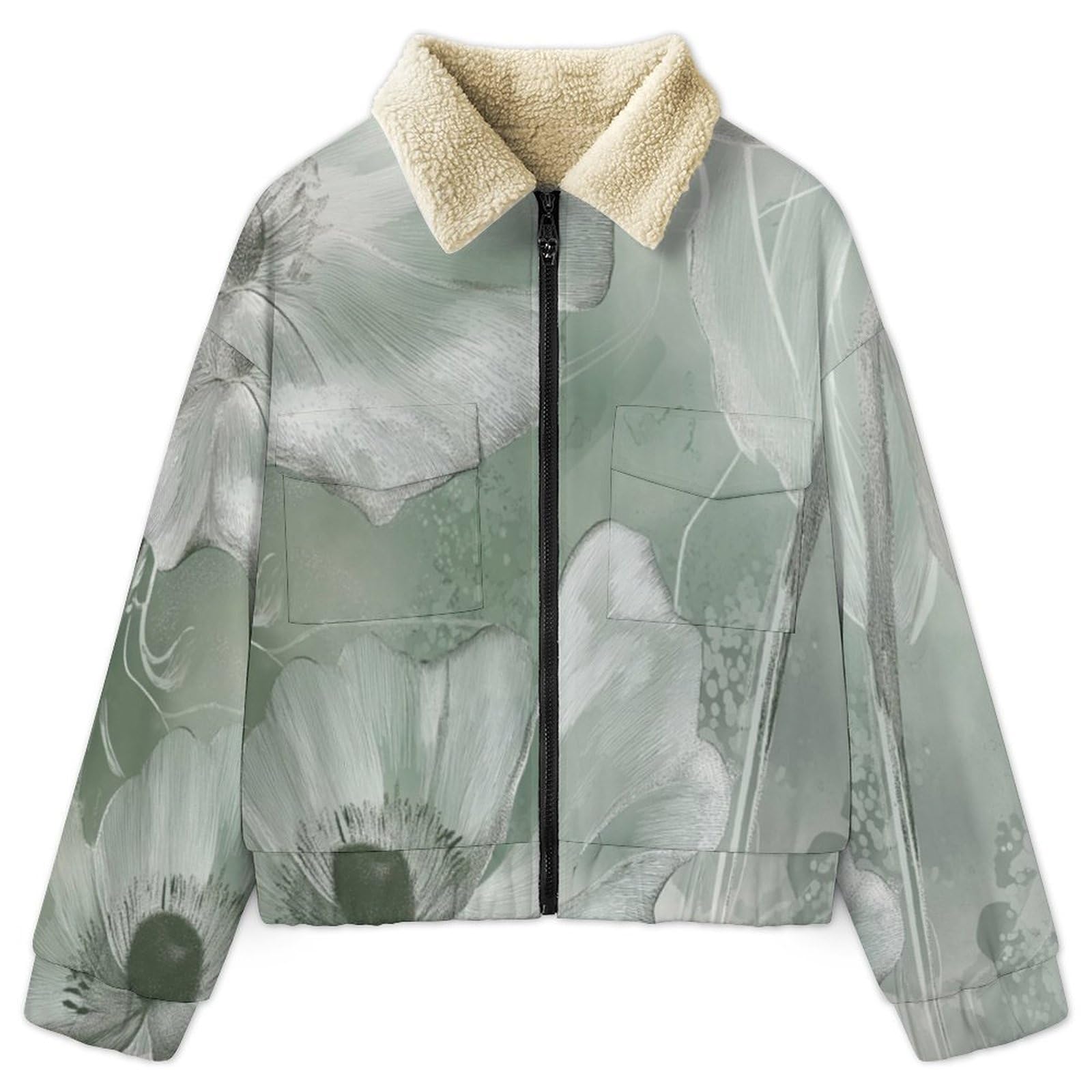 Donna Pile Giacca con Cerniera 2 Face, Floreale astratto fiori, Comoda in Pile di Velluto Spesso e Tasche Giacca Calda, Casual Grande Giacche Autunno e Inverno