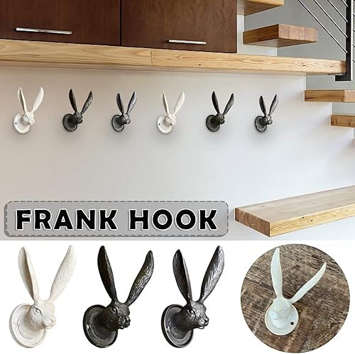 Miniatura 4 de Gancho de pared de conejo de hierro fundido, ganchos de liebre, conejo de latón viejo, animal salvaje, entrada de pared, gancho para llavero, hierro