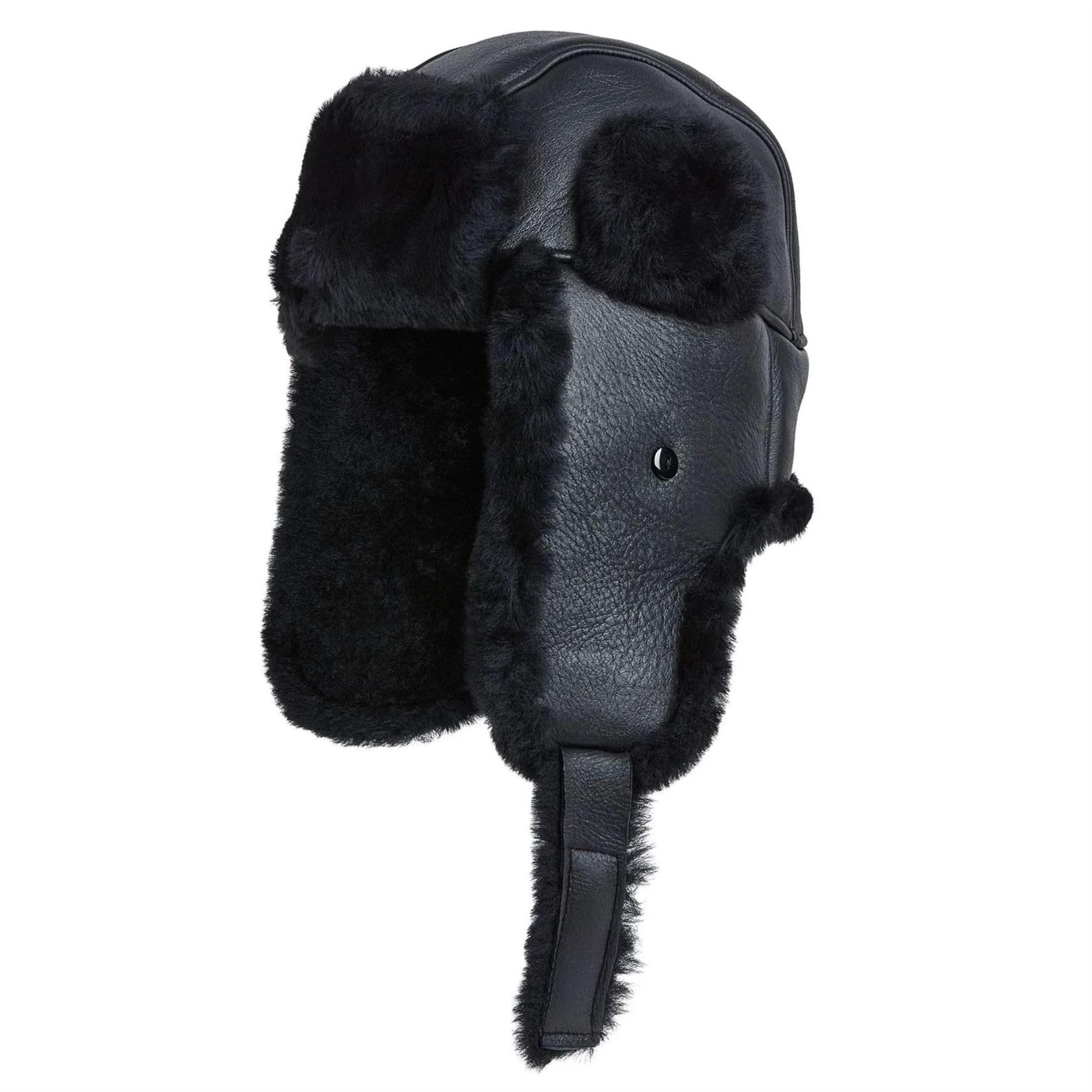 Truclothing Men's Black Raf Aviator Sheepskin B-55 Trapper Hat Winter Warm Leather Navigator Hat - Xl