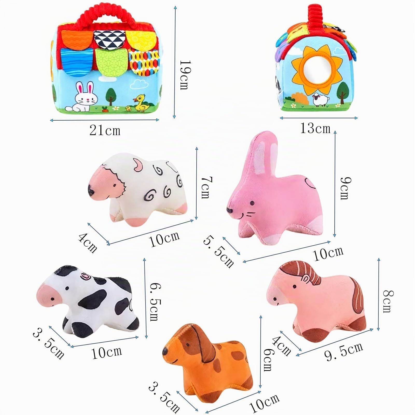 Giocattoli per Bambini 6-12 Mesi, Sorpresa Fienile in Peluche Set di Animali Della Fattoria, Montessori Giocattolo per Bambini, con Campanello, Specchio, Regali di Natale e Compleanno per il Bambino