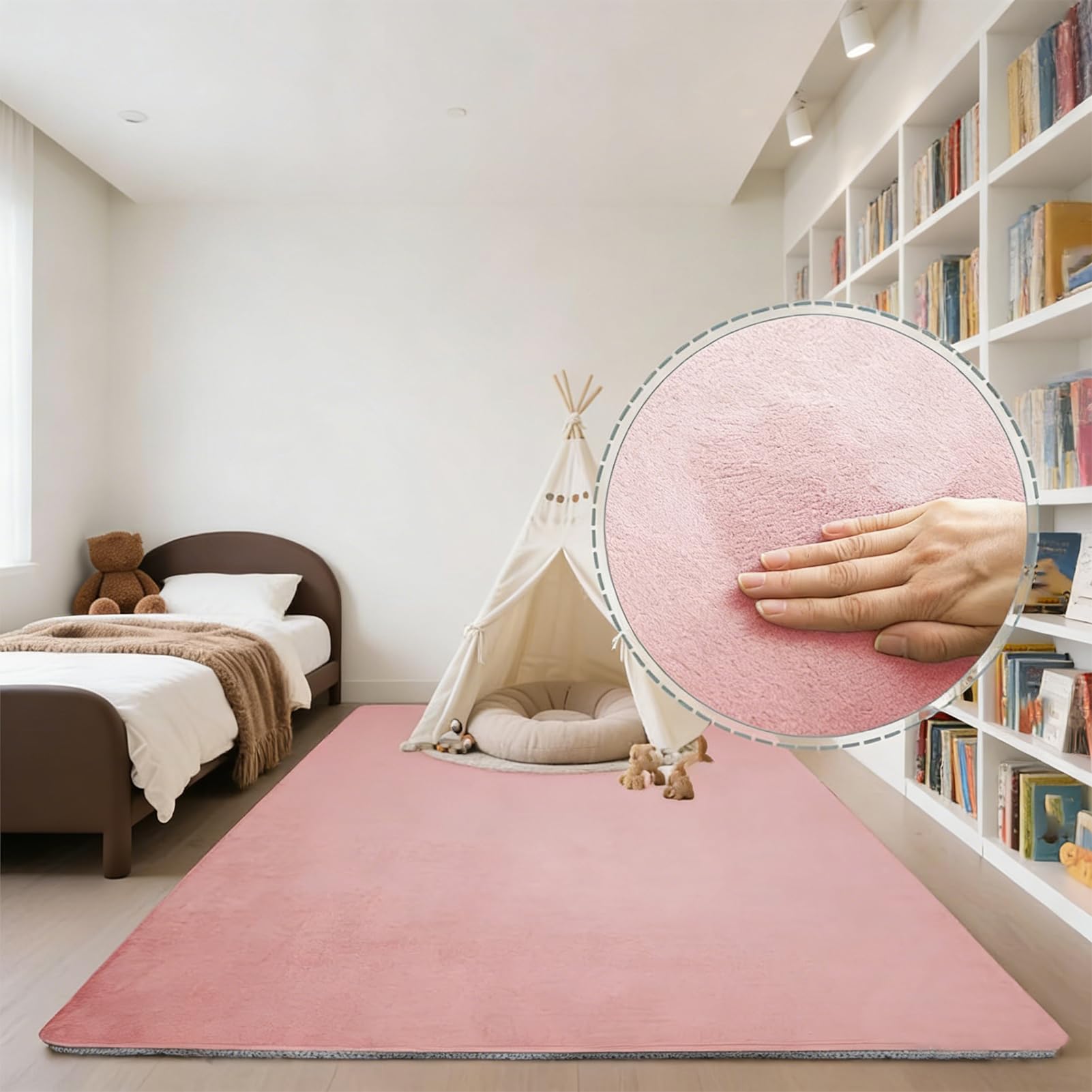 Tappetino per Gattonare per Bambini, Grande Tappeto 80 x 180 cm Rosa, Morbido Velluto Corallo, Tappeto per Soggiorno, Camera da Letto, Tappetino Yoga Tatami Antiscivolo