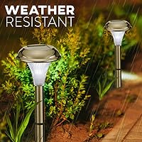 Vista 3 de Luces solares para caminos al aire libre – Juego de 8 luces más brillantes, hermoso metal cromado negro satinado para pasarela, patio, camino