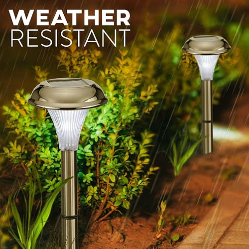 Miniatura 3 de Luces solares para caminos al aire libre – Juego de 8 luces más brillantes, hermoso metal cromado negro satinado para pasarela, patio, camino
