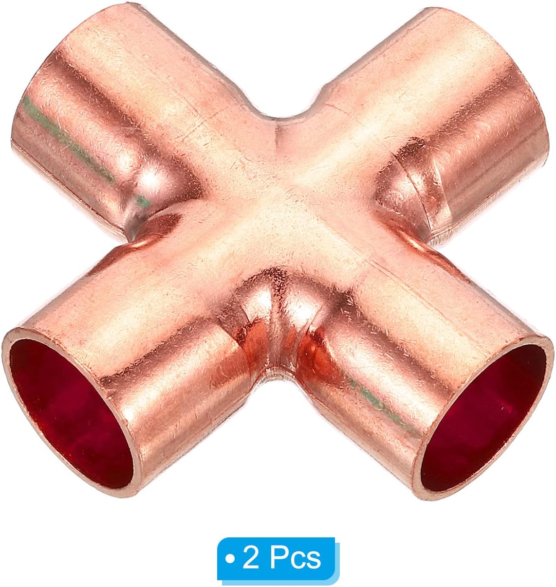 PATIKIL 15mm (0.6inch) ID Copper Union Cross Pipe Fitting, 2 Pack 4 Way Welding Copper End Feed Equal Pipe Connector for Plumbing Air Conditioning Refrigeration Gas Water Oil