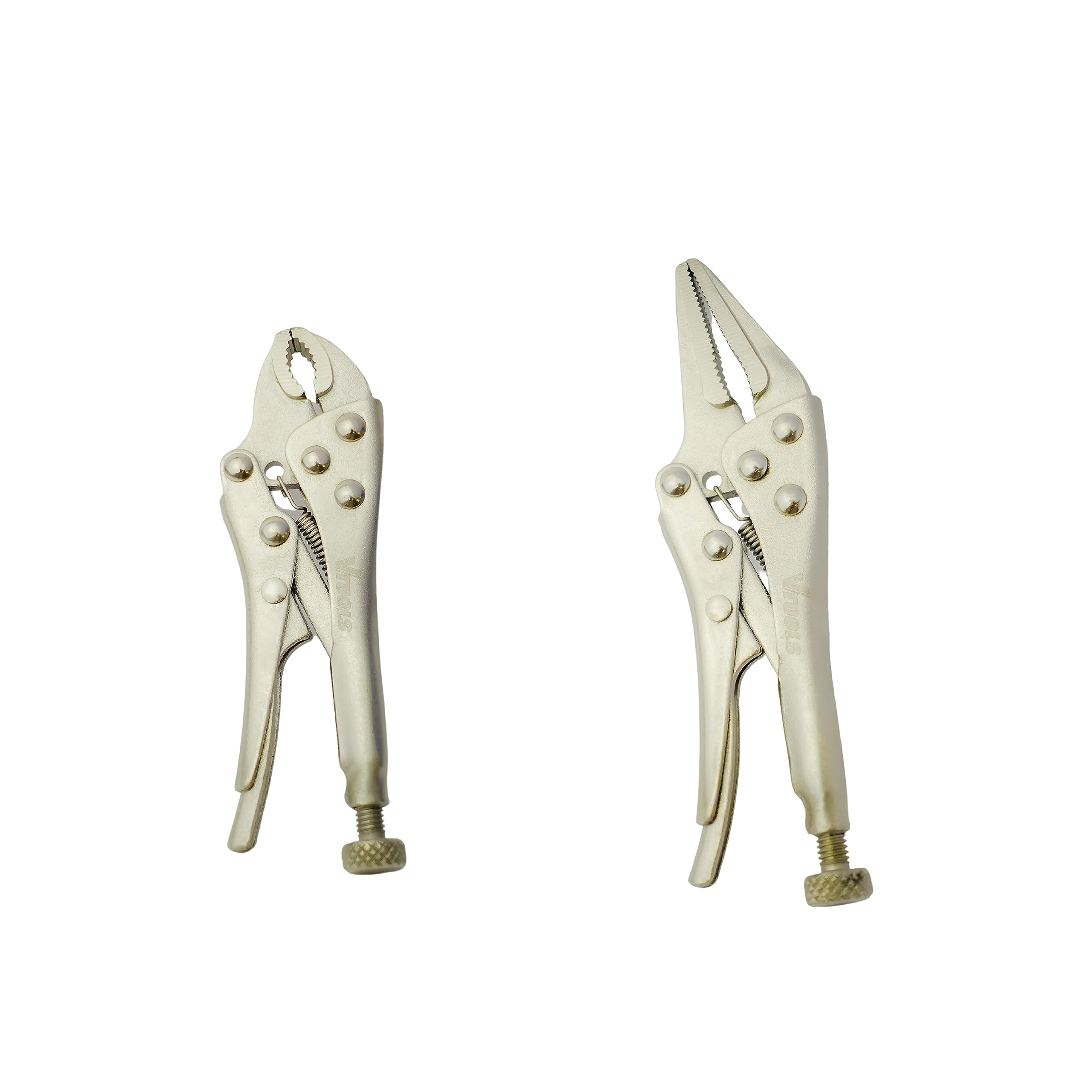 2 PCS Mini 4 Inch Curved and Long Nose Locking Pliers, Chrome Vanadium Steel, Heavy Duty Locking Pliers with Wire Cutter, VT2169