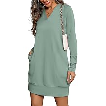 Totatuit Women Oversized Hoodies Dress Casual Long Sleeve V-Neck Hooded Sweatshirt Dress with Pockets 2025 Fall Outfits