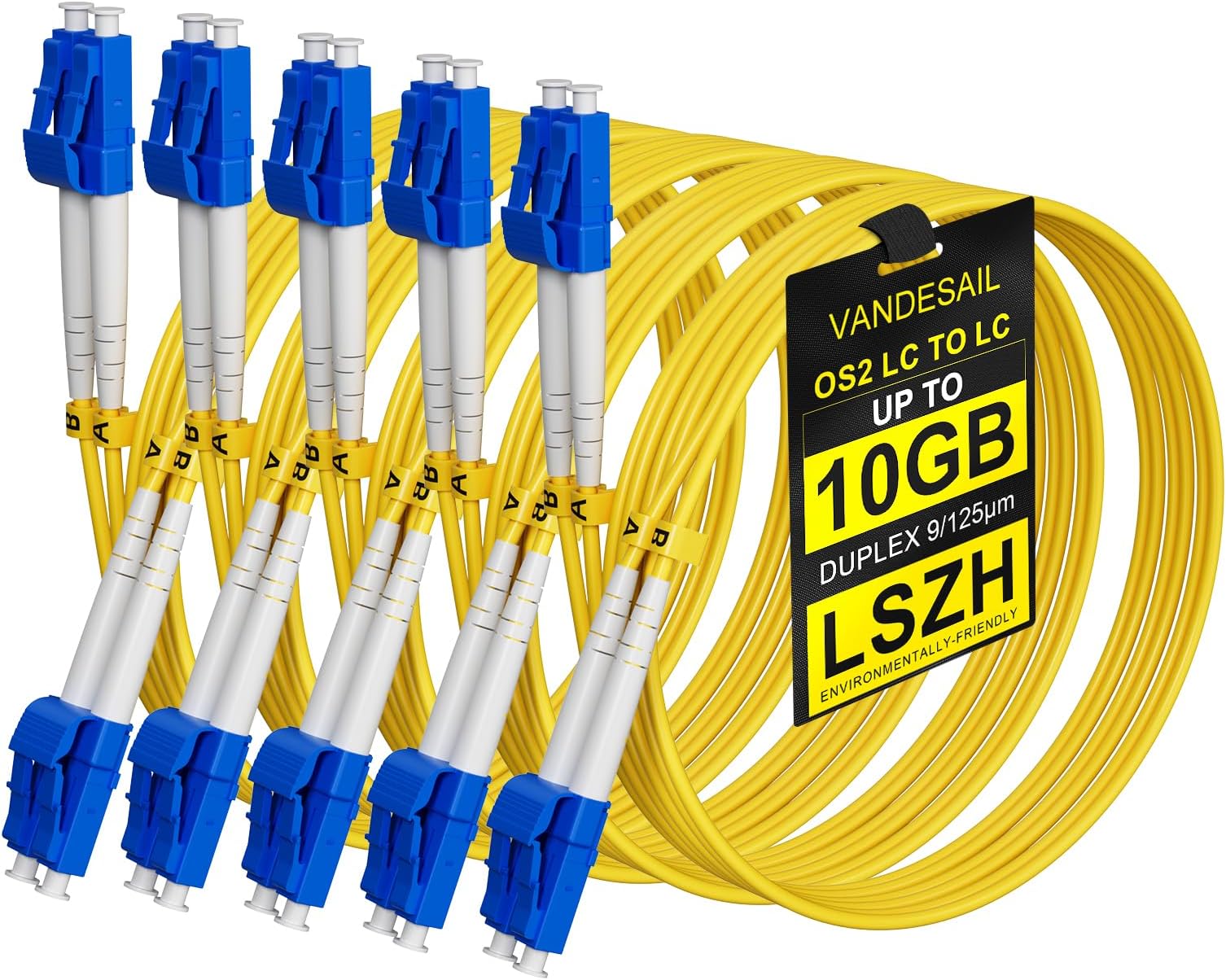 5 Pack LC to LC Fiber Patch Cable 2M (6FT), OS2 Single Mode Fiber LC to LC 9/125µm Duplex UPC SMF Jumper, LSZH Jacket,Fiber Optic Cable for SFP+