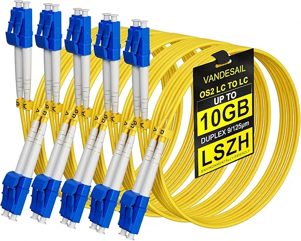 VANDESAIL 5 Pack LC to LC Fiber Patch Cable 2M (6FT), OS2 Single Mode Fiber LC to LC 9/125µm Duplex UPC SMF Jumper, LSZH Jacket, OFNP Rated Fiber Optic Cable for SFP+