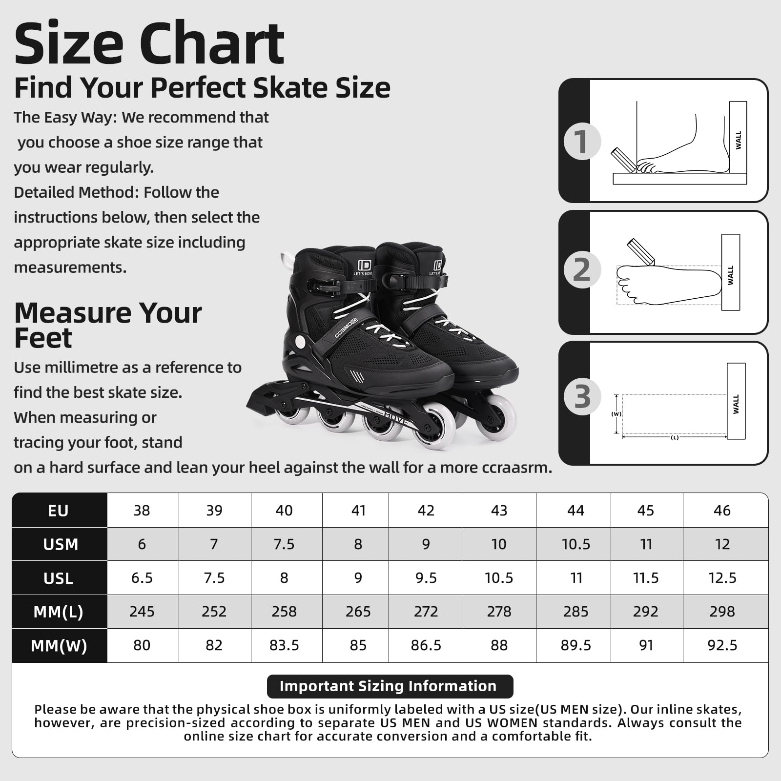 Move - Inline Skates for Women Men, Roller Skate Blade Adult Male Female, Professional Fitness Roller Skates Blades for Unisex