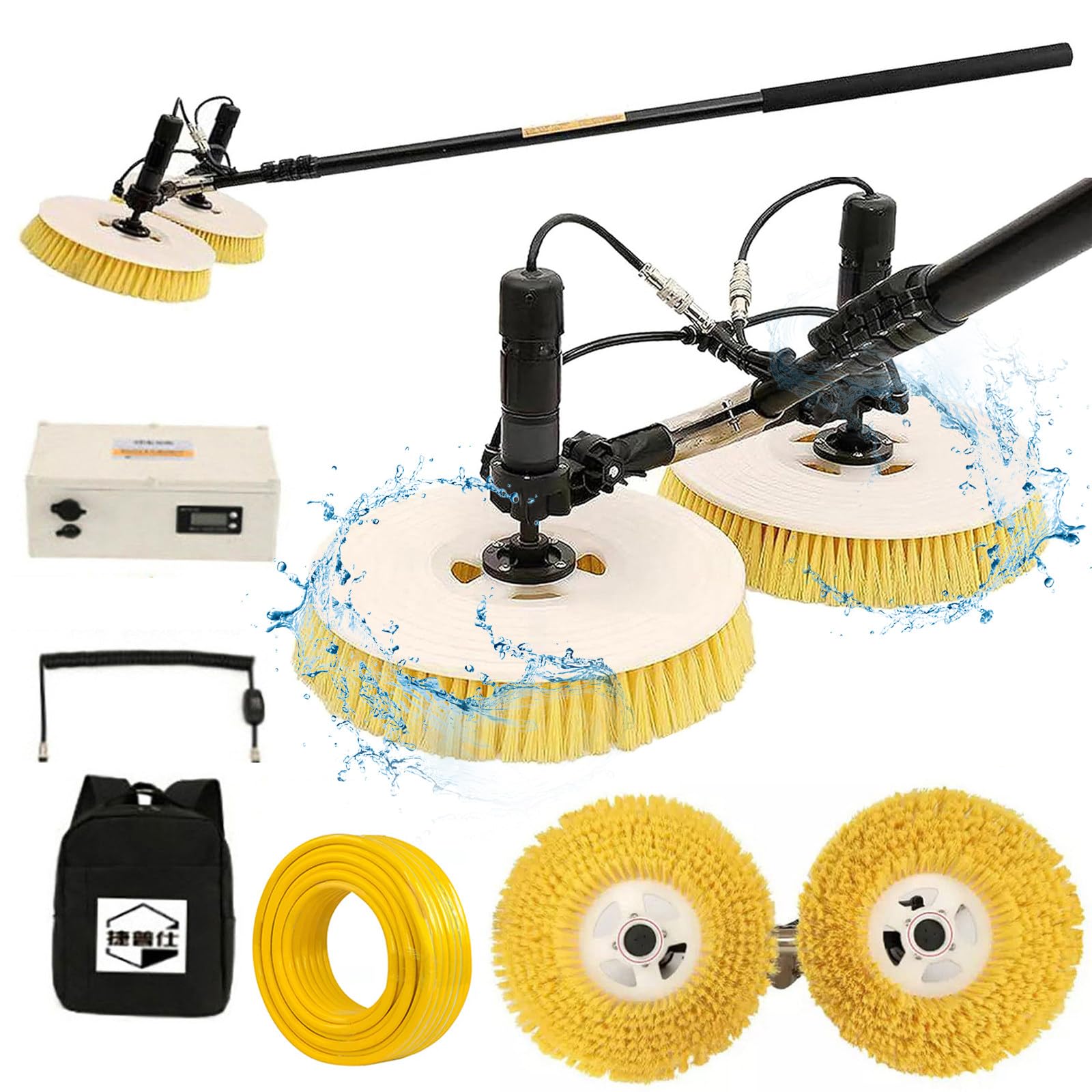 AYCDL Solar Panel Cleaning Brush Kit with Rechargeable Power, Telescopic Pole & Dual Rotating Brushes for Efficient Solar Maintenance,750cm