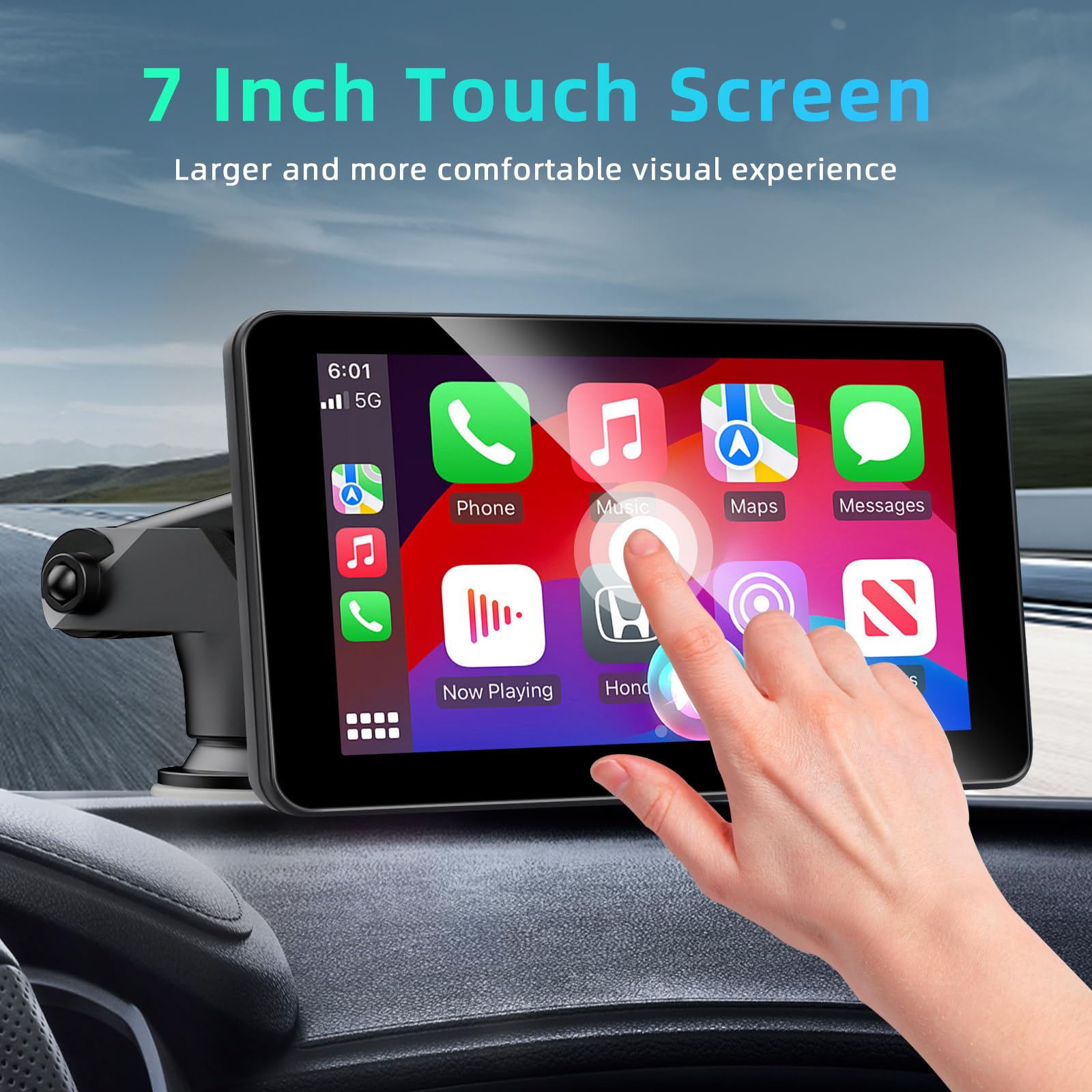 7 Pulgadas Pantalla Táctil Pantalla para Coche con Carplay Android Auto Inalámbrica, Enlace Espejo, Navegación, Siri, FM, AUX, Bluetooth 5.2,Airplay, Lectura de vídeo, Navegación GPS