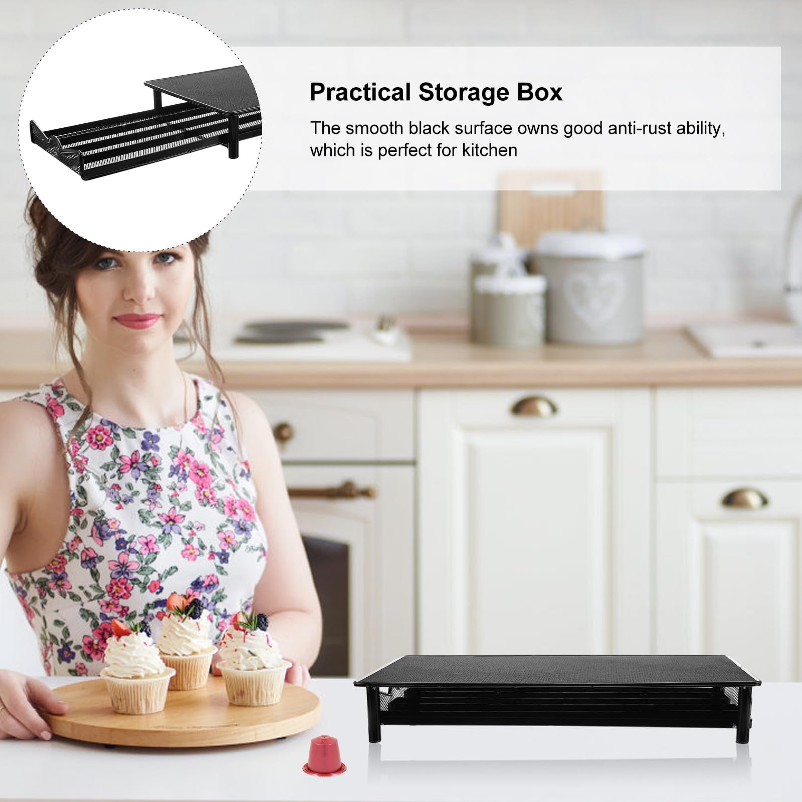 Caja de Almacenamiento de Cápsulas de Café Diseño Clásico Negro Capacidad para 40 Cápsulas de Metal y Fácil de Transportar para Cocina o Escritorio