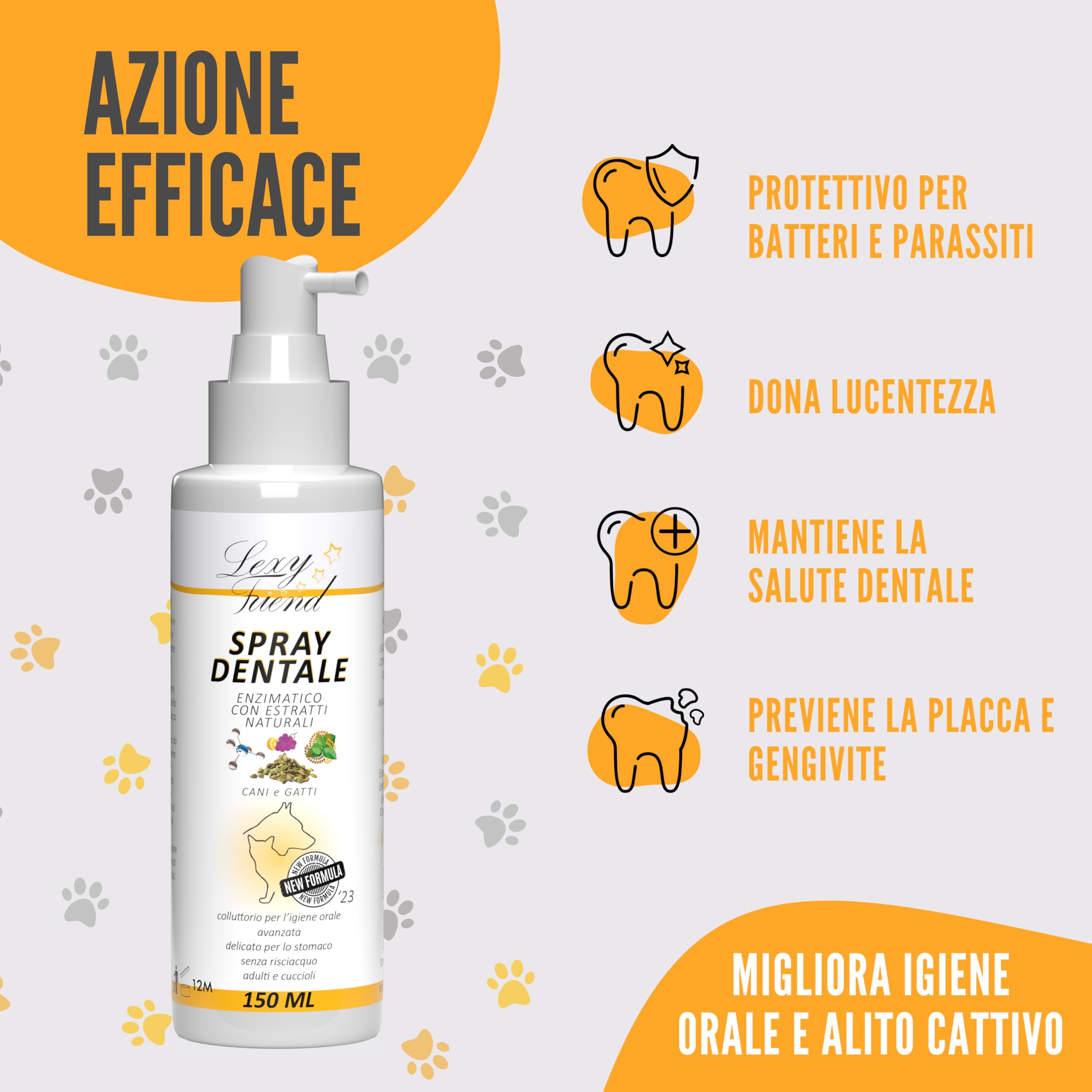 Spray Dentale Enzimatico per Cani e Gatti Dentifricio Naturale Igiene Orale Rimedio Tartaro Alitosi